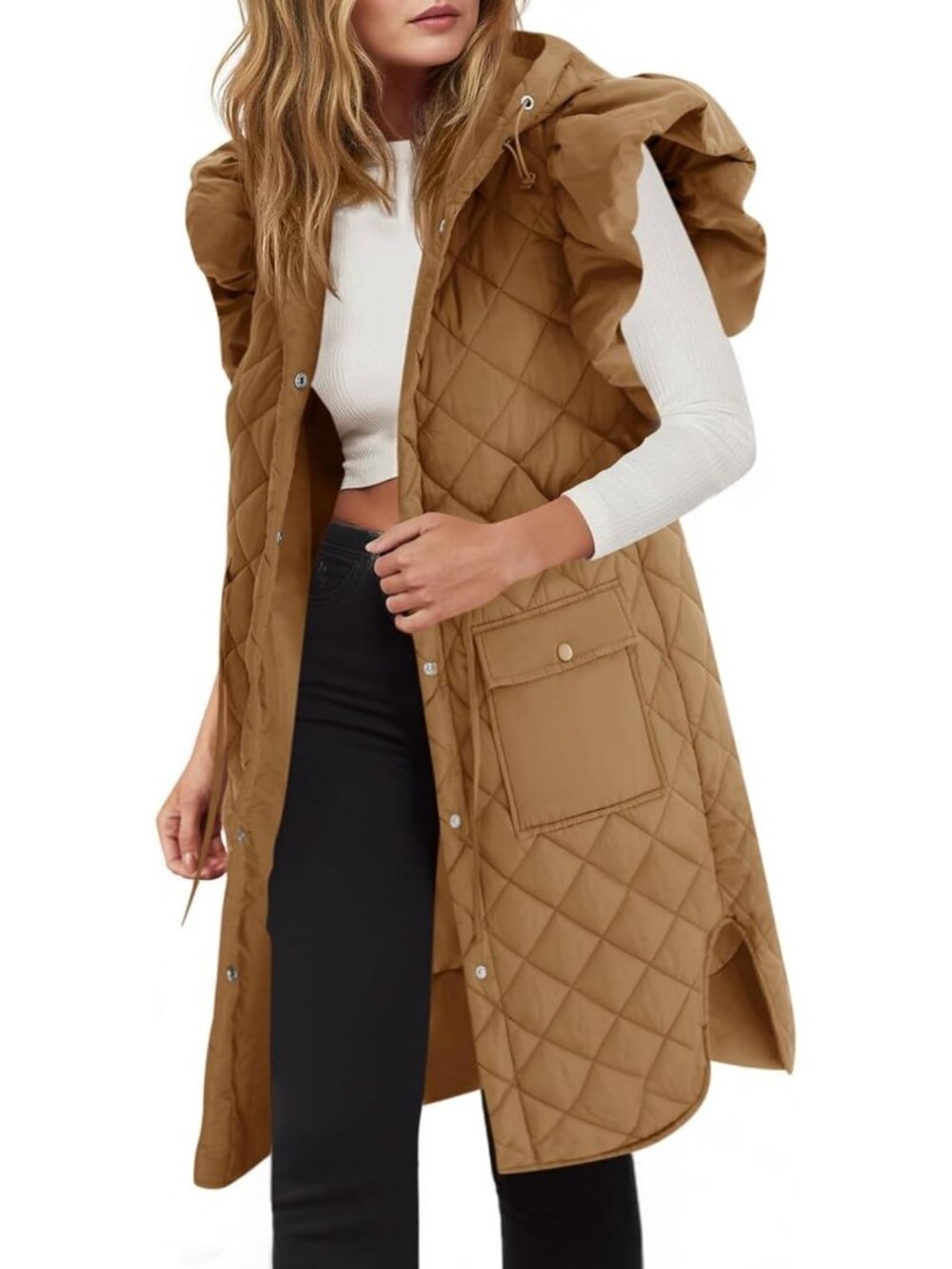 Cozy Sleeveless Hooded Long Puffer Vest for Women - Winter Quilted Jacket